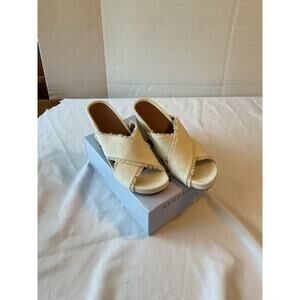 Aerosoles Wedge Sandals Women's Size 11 Sand Raffia Madina Cream Canvas Shoes